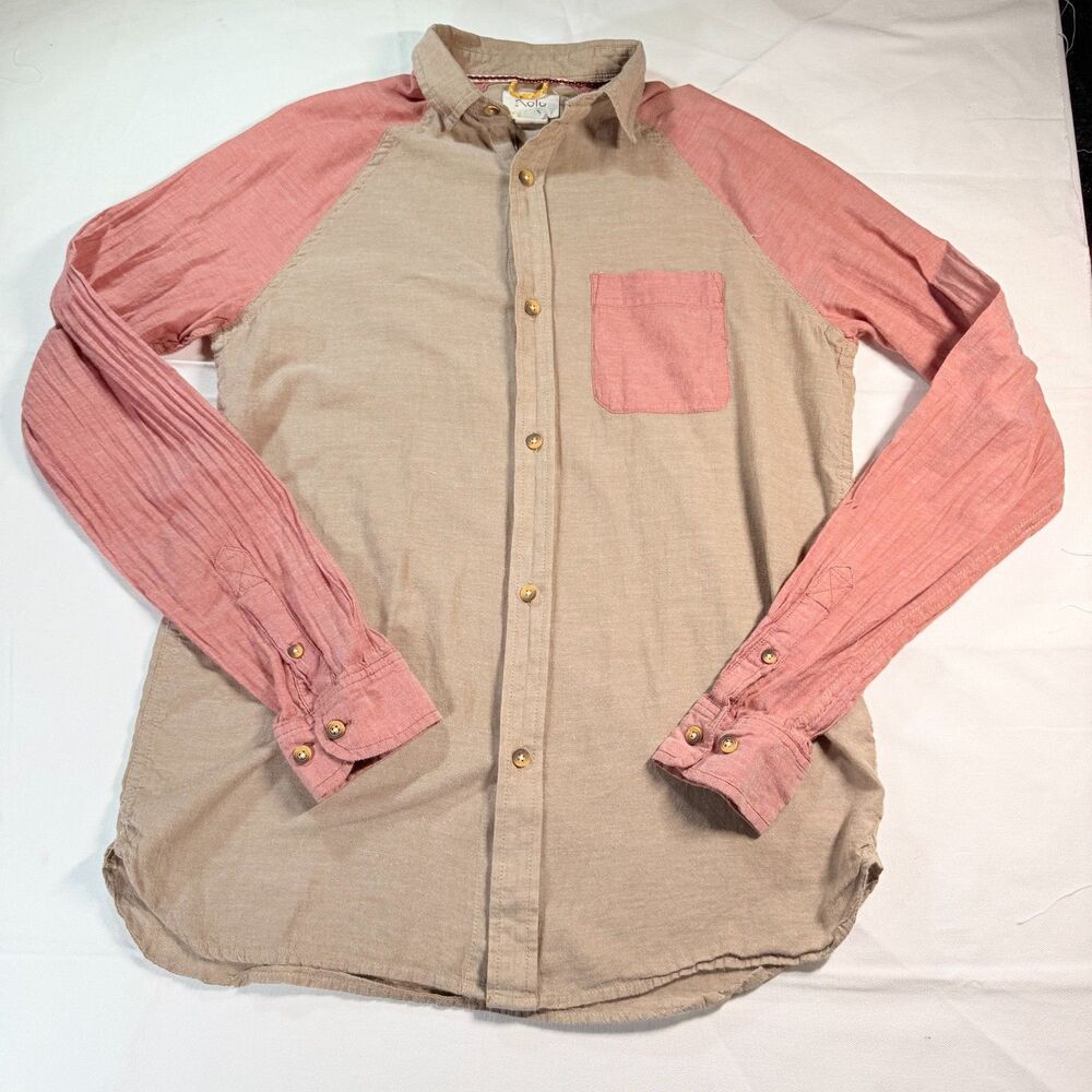 Koto Urban Outfitters Colorblock Button Down Shirt Tan Pink XS